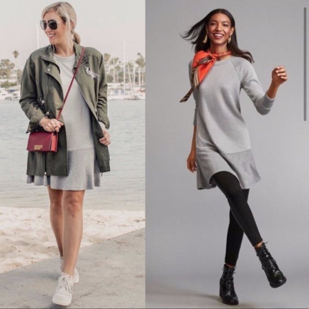 CAbi 3459 Gray Flashdance Sweater Mini Fleece Long Sleeve Shirt Dress XXS